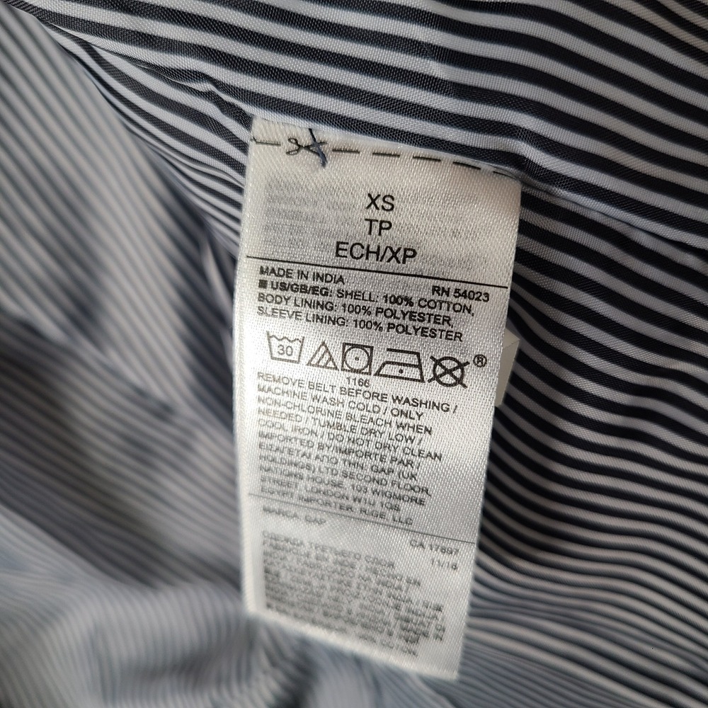 Banana Republic Jacket Women XS Blue White Striped Double Breasted Trench Coat - Picture 7 of 11